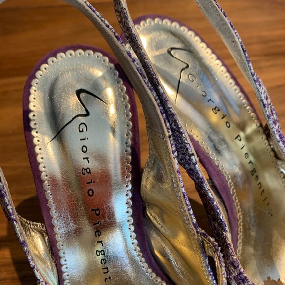 Giorgio Piergentili peep toe sling back heel, metallic gold, ivory, purple, s 6 - Picture 4 of 15